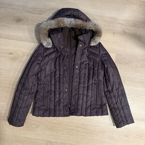 Kenneth Cole Reaction Down Puffer Jacket Removeable Rabbit Fur Hood Women's Sz M